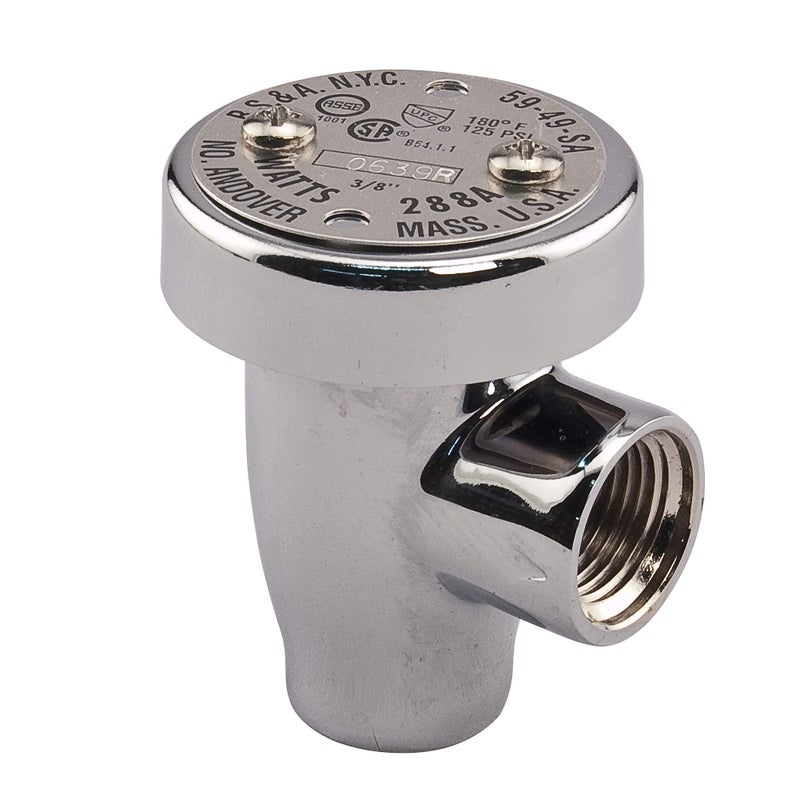 Watts LF288A 1/2" Lead-Free Brass Anti-Siphon Vacuum Breaker Backflow Preventer, Polished Chrome Finish, Female NPT Inlet and Outlet, Silicone Disc Seat, Chrome Hood, Low-Flow Applications - Image 1